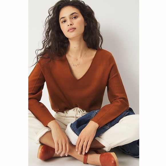 Maeve by Anthropologie V neck Brown Sweater - Picture 1 of 11